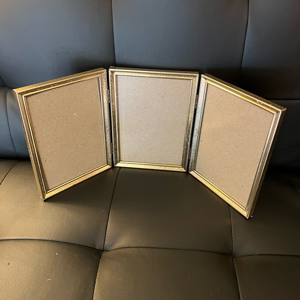 Vintage Triple Picture Frame Gold Folding